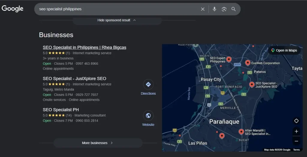 Google Business Profile ranking for SEO specialist Philippines